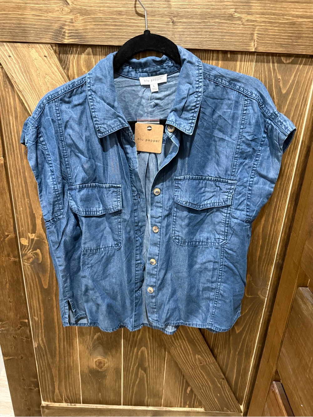 Blu Pepper Blue Short-Sleeve Denim Button-Front Shirt